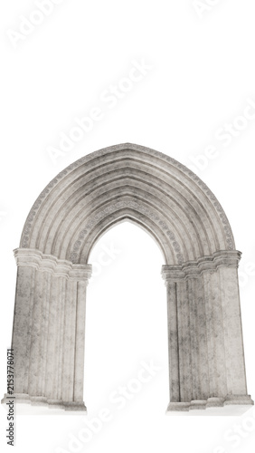 Fotografie An ancient portal in front of the entrance doors or gates to an ancient building, castle, or temple on a transparent background