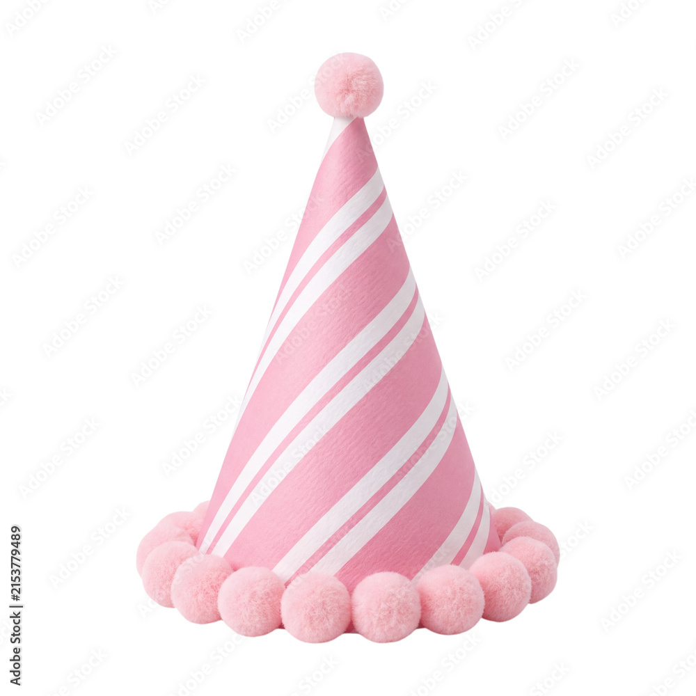 Fototapeta premium Pink party hat with pom-poms isolated on transparent background