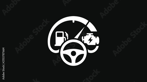 Automotive Dashboard Interface Icon Featuring Steering Wheel and Engine Symbols