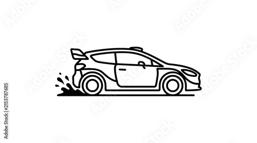 Vector Outline Illustration of a Racing Car Speeding and Drifting on a Track