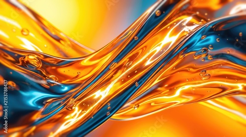 Abstract swirling liquid gold and teal metallic abstract background.