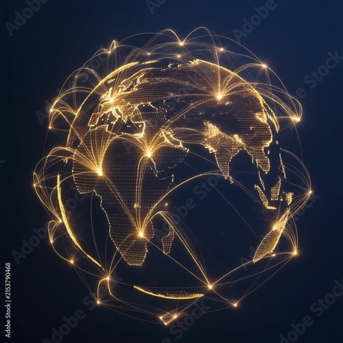 Global network connections around digital earth globe animation