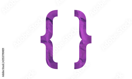 Fototapeta Purple curly brackets isolated on white background for programming and web development