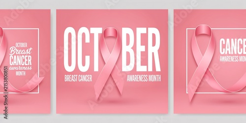 Pink Ribbon Breast Cancer Awareness Month Social Media Posts Set