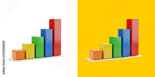 Colorful 3D bar chart growth concept with five rising blocks
