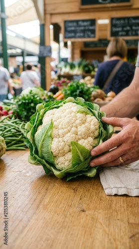 Fresh Cauliflower Displayed At An Outdoor Farmers Market Stall