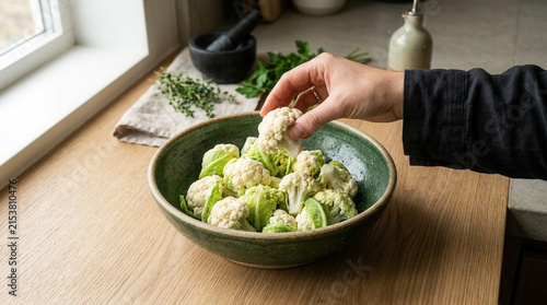 Fresh Cauliflower Florets In A Rustic Bowl Ready For Preparation