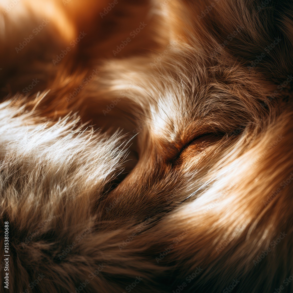 Naklejka premium Close-up view of fox fur reveals unique soft textures and warm colors in natural light. This moment captures the beauty of wildlife.