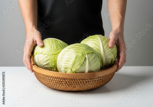 Fresh Cabbage Harvest Basket From The Garden