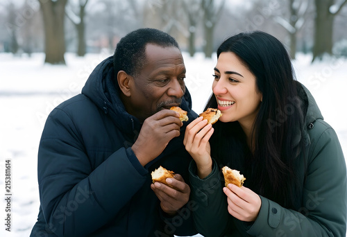 Happy diverse couple sharin...
