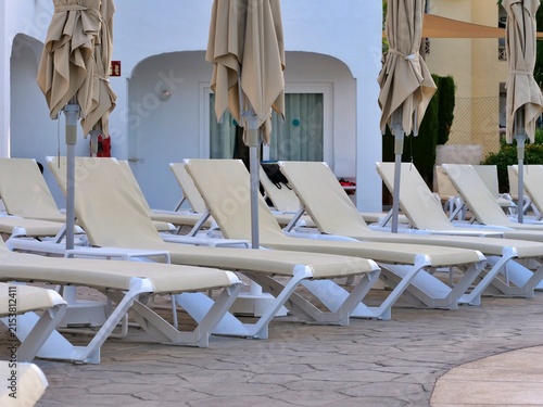 Konstfotografi Close-up of Poolside Sun Loungers at a Holiday Resort