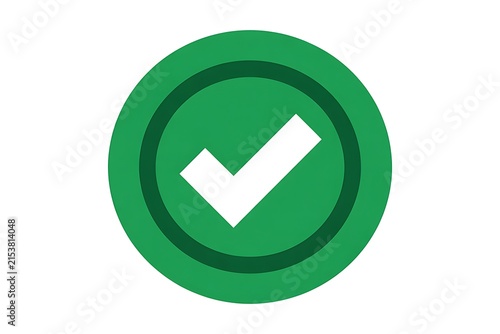 Green checkmark success icon on circular badge for approval confirmation and positive validation