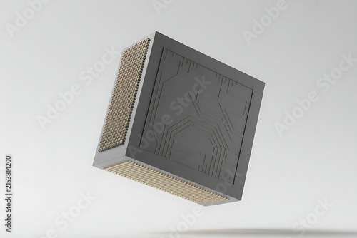 Minimalist oversized microchip 3D render on white background for tech innovation concepts