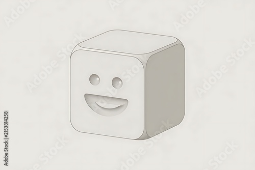 Minimalist white 3D feedback cube with smiling face icon for customer satisfaction and reviews