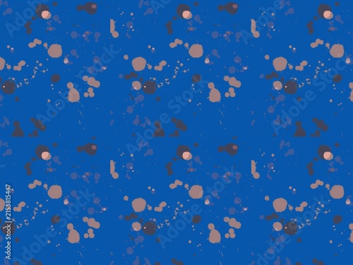 Obraz na plátně Abstract pattern featuring scattered paint splatters in brown and pink tones on a deep blue background
