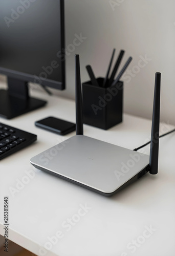Silver wireless router with...