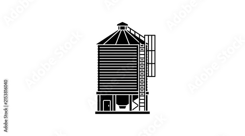 Minimalist black and white grain silo icon for agricultural storage and industrial farming facility concepts