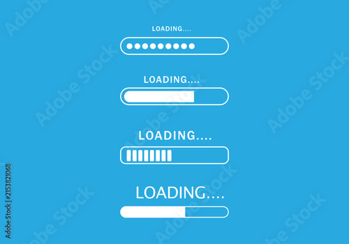 A series of loading animations display various progress indicators, each unique in style, set against a cheerful blue backdrop. Perfect for modern interfaces. Vector