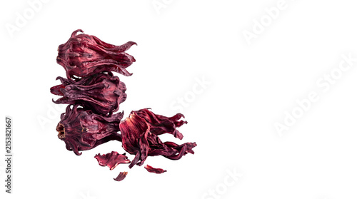 Dried hibiscus flowers for herbal tea, organic red roselle calyx group, natural crimson hibiscus petals for infusion isolated PNG with Transparent Background