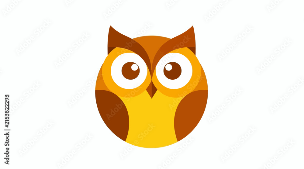 Obraz premium Brown and yellow owl face icon graphic.