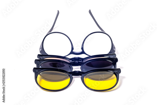 Fotografía Stacked polarized clip on lenses demonstrate multiple color options for one eyeg