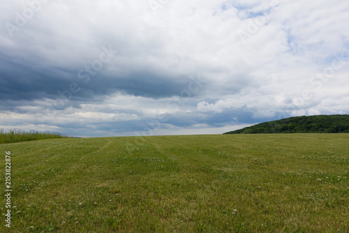 Photography green field and blue sky