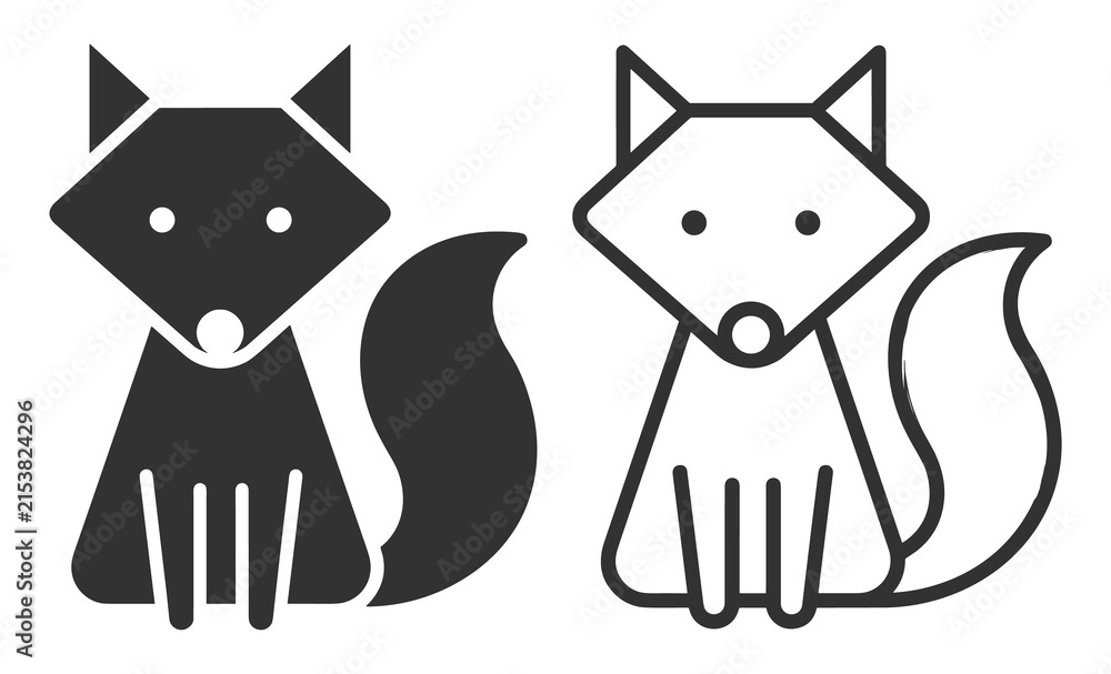 Fototapeta premium fox icons set black solid and outline vector illustrations on transparent background