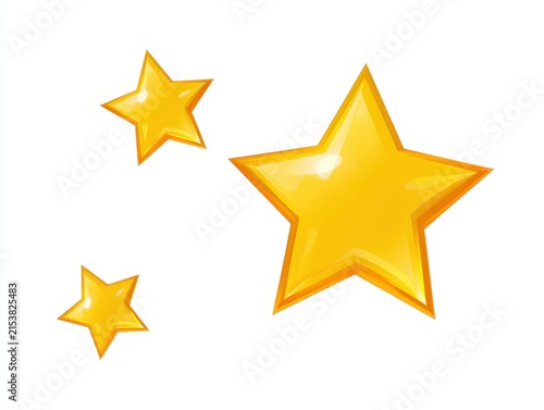 Three glossy yellow stars isolated on white background