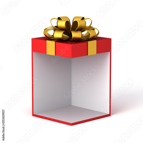 Blank exhibition booth gift box corner product display mockup showcase stand with golden ribbon bow isolated on white background with showdow creative idea concepts 3D rendering