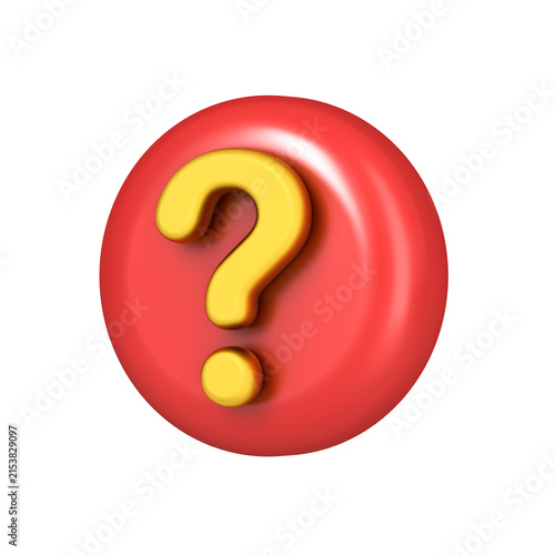 Gold question mark icon in red round sign button isolated on white background 3D rendering