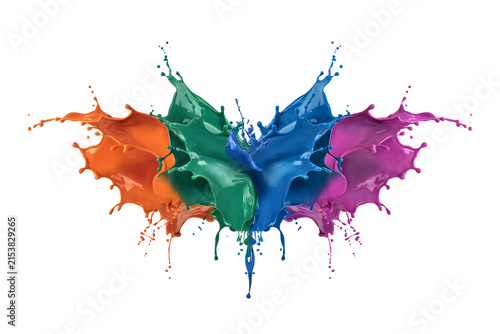 Vibrant paint splash with orange green blue and purple hues artistic explosion isolated on transparent background