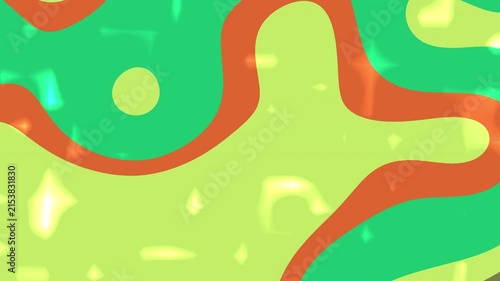 Plain color background with neon orange curves, green shapes, and yellow circles. Suitable for designs needing vibrant, bold elements.