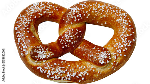 Photography Golden brown pretzel with coarse salt crystals, isolated on transparent backgrou