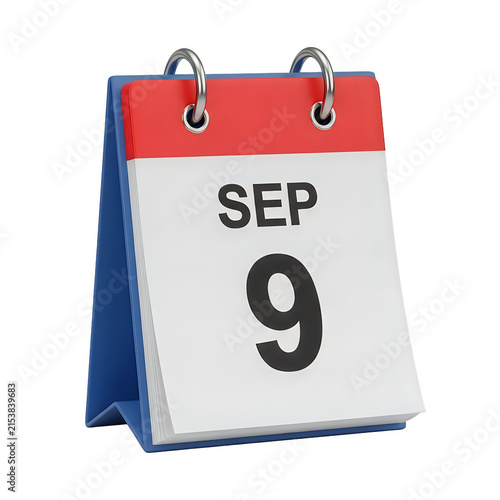 September calendar page with red and blue design showing date 9