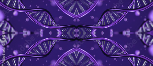 Fotografie Abstract purple dna double helix structures floating in space with glowing digit