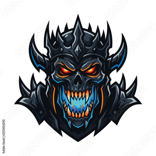 Evil Dark Skull King Mascot Vector Logo Illustration
