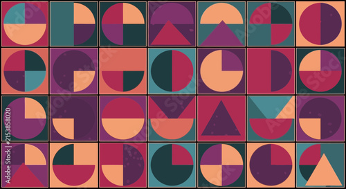 Retro geometric patterns with abstract shapes and muted color blocks for creative design backgrounds