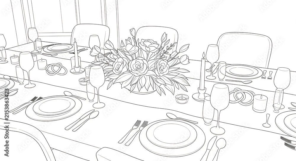Obraz premium Elegant Dining Table Set with Floral Centerpiece in Modern Home Interior
