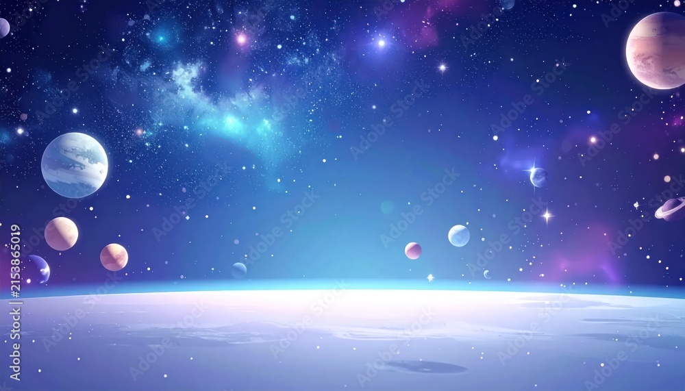 Fototapeta premium Galactic scene with planets and stars.