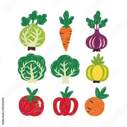 Hand-Drawn Artistic Illustration Set of Fresh Organic Vegetables