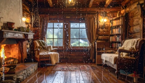 Cozy cabin living room interior.