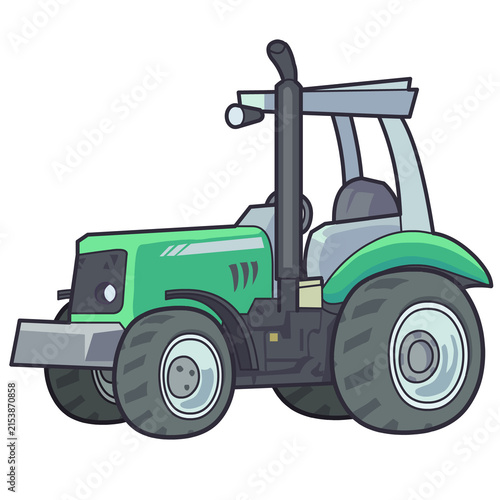 Obraz na plátne Green Tractor Cartoon Illustration Isolated on White Background