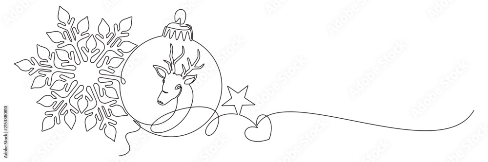 Fototapeta premium Christmas decorations in the form of snowflakes with Christmas balls in a continuous line.svg