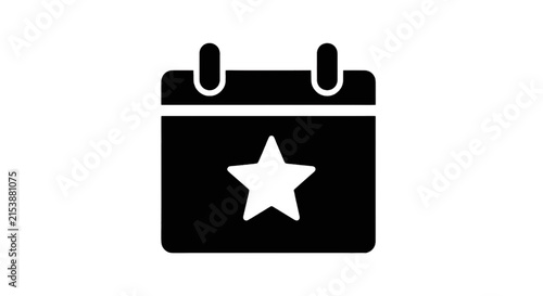 Vector illustration of calendar icon with a star symbol for scheduling and events on a transparent background