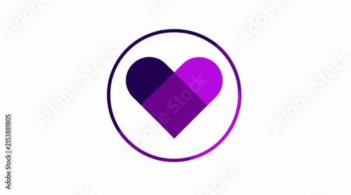 Purple polygonal heart icon in a circular frame.