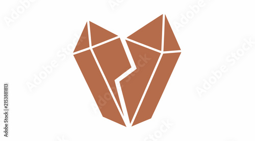 Broken brown crystal gemstone icon.