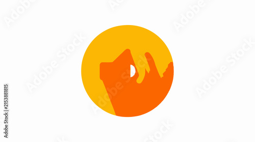 Orange circular logo with abstract internal petal shapes.