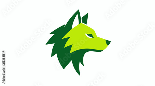 Green geometric wolf head logo design.