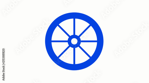 Blue nautical ship wheel icon in circle frame.