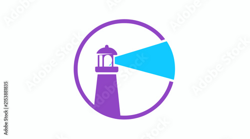 Purple lighthouse icon with a blue light beam.